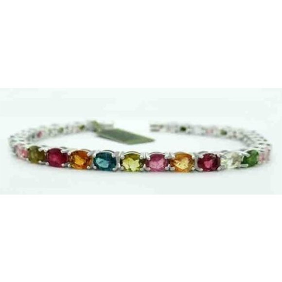 Genuine Aqua, Blue Sapphire, Pink Sapphire, Smoky Topaz Bracelet .925 Silver